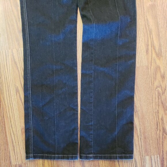 Escada Jeans Womens 10 Italy 40 Black Gold Stitch Straight Leg Mid Rise Stretch - Picture 7 of 12